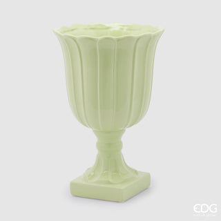 EDG Enzo De Gasperi Vaso Tulip Coppa con Piede in Ceramica H41 cm Verde
