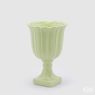 EDG Enzo De Gasperi Vaso Tulip Coppa con Piede in Ceramica H35 cm Verde