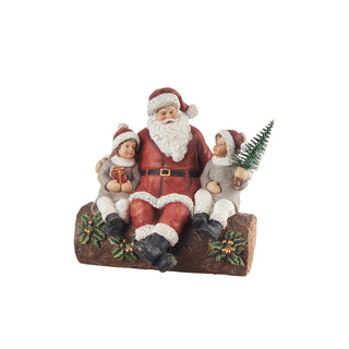 L'Oca Nera Decorazione Natalizia Babbo Natale sul Tronco 17x12 cm