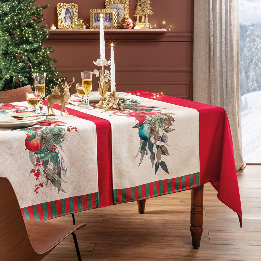 Lex's Linens Runner Da Tavola Con Albero Di Natale, 33x182 Cm, Cotone E Poliestere Con Nappe, Lavabile 30°