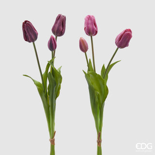 EDG Enzo De Gasperi Set 2 Tulipani Olis 3 Fiori H48 cm Sfumature di Purple
