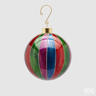 EDG Enzo De Gasperi Pallina di Natale Righe Glitter in Vetro D10 cm Multicolor