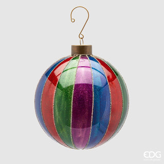 EDG Enzo De Gasperi Pallina di Natale Righe Glitter in Vetro D12 cm Multicolor