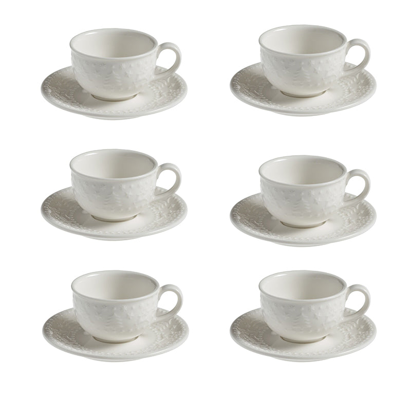 Set 6 Tazzine Da Caffè Excelsa Alice Con Piattini - New Bone China, Bianco E Nero Con Bordo Oro