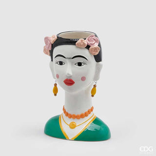 EDG Enzo de Gasperi Vaso Frida Kahlo con orecchini H 27 cm Verde