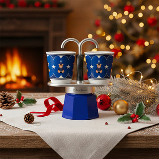 Bialetti Set Mini Express Natalizio Mr con 2 Tazzine Blu