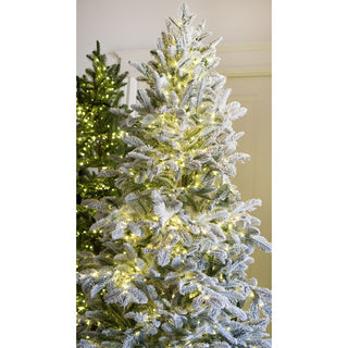 Albero di Natale Rockefeller Slim Innevato di Salvatore Izzo H210 cm Ultra Realistico Total PE 2200 Led con Tronco Incluso