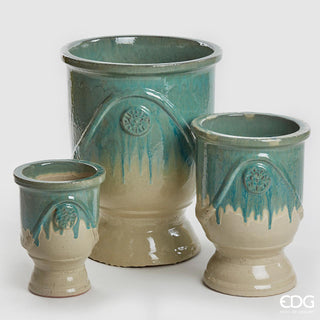 EDG Enzo De Gasperi Set 3 Glaze Vases Wave Cup H58 D47 cm Green