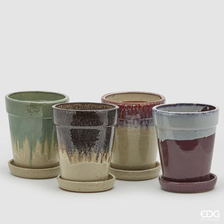 EDG Enzo De Gasperi Offerta set 4 Vasi Glaze Svasati con Sottovaso in Ceramica H35 cm Multicolor