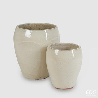 EDG Enzo De Gasperi Set 2 Vasi Glaze in Ceramica Avorio H42 H32 cm
