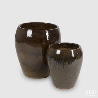 EDG Enzo De Gasperi Set 2 Vasi Glaze in Ceramica Verde Scuro H42 H32 cm