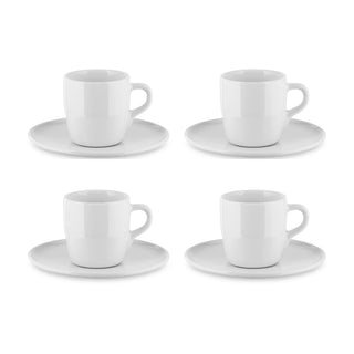 Juego de 4 tazas de café y platillos Alessi de porcelana blanca