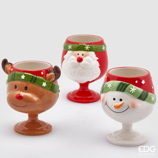 EDG Enzo De Gasperi Set of 3 Christmas Goblets Santa Claus and Reindeer H13 cm