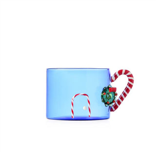 Ichendorf Milano Sweet&Candy Tazza Mug Blu con Manico Bastoncino di Zucchero e Ghirlanda