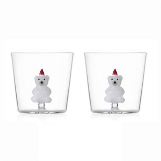 Ichendorf Milano - Juego de 2 vasos con sombrero, diseño de oso blanco, de vidrio de borosilicato