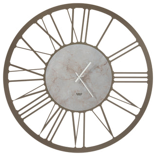 Arts and Crafts Giant Clock Bronze Travertine Marble D140 cm