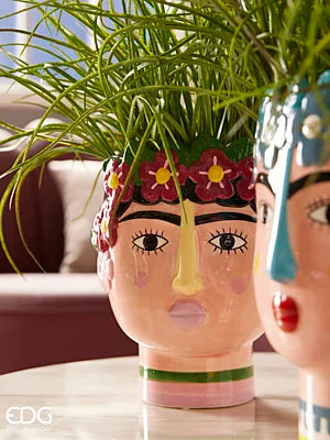 EDG Enzo de Gasperi Frida Kahlo vase with earrings h 27 cm Coral