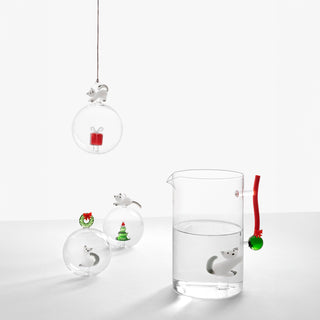 Ichendorf Milano Tabby Cat Set 2 Christmas Balls Cat and Garland in Borosilicate Glass