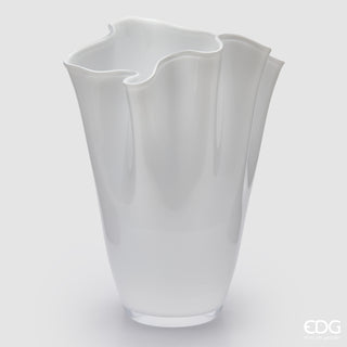 EDG Enzo De Gasperi Vaso Drappo in Vetro H40 cm Trasparente Bianco