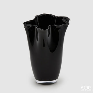 EDG Enzo De Gasperi Vaso Drappo in Vetro H40 cm Trasparente Nero