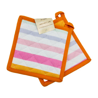 Brandani Set 2 Presine Polline Righe 18x18 cm in Cotone