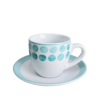 Villa Altachiara Set 6 Tazzine da Caffè Tabata con Piattino in Porcellana Verde Mare