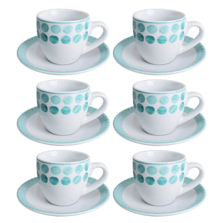 Villa Altachiara Set 6 Tazzine da Caffè Tabata con Piattino in Porcellana Verde Mare