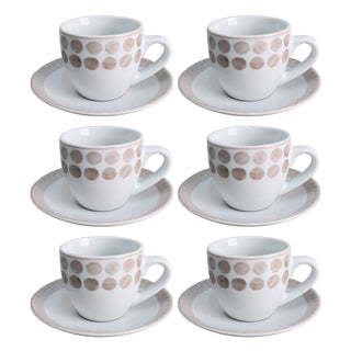 Villa Altachiara Set 6 Tazzine da Caffè Tabata con Piattino in Porcellana Tortora