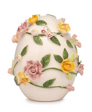 Lamart Egg Decoration M with White Flowers in Porcelain H10 cm