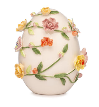 Lamart Egg Decoration L with White Flowers in Porcelain H15 cm