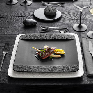Villeroy &amp; Boch Manufacture Rock Set of 6 Square Porcelain Dinner Plates 28x28 cm Black