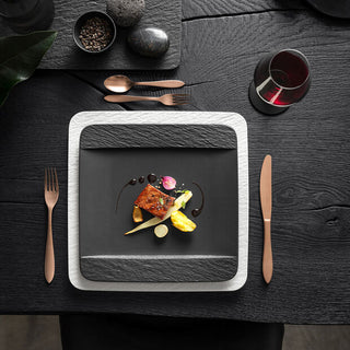 Villeroy & Boch Manufacture Rock Set 6 Piatti Gourmet Quadrati in Porcellana 32x32 cm Nero