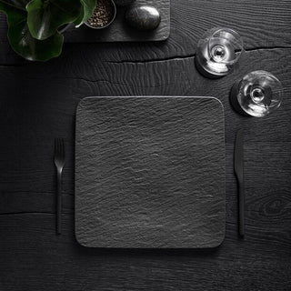 Villeroy &amp; Boch Manufacture Rock Juego de 6 platos cuadrados de porcelana Gourmet 32x32 cm negro