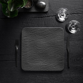 Villeroy & Boch Manufacture Rock Set 6 Piatti Gourmet Quadrati in Porcellana 32x32 cm Nero