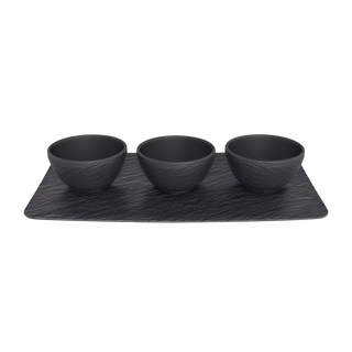 Villeroy &amp; Boch Manufacture Rock Set 4 Pieces Tray with 3 Sauce Cups in Black Porcelain