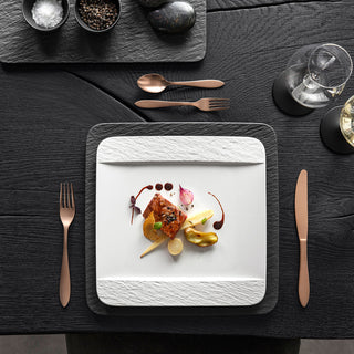 Villeroy &amp; Boch Manufacture Rock Blanc Set of 6 Square Porcelain Dinner Plates 28x28 cm White