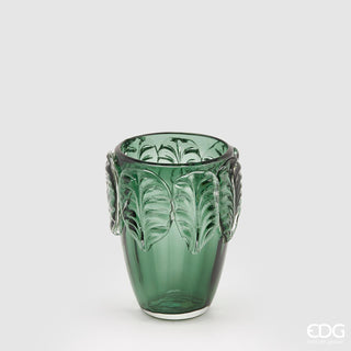 EDG Enzo De Gasperi Glass Vase with Leaves H23 cm Green