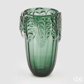 EDG Enzo De Gasperi Glass Vase with Leaves H37 cm Green