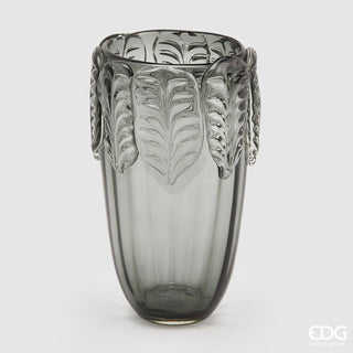 EDG Enzo De Gasperi Glass Vase with Leaves H37 cm Grey