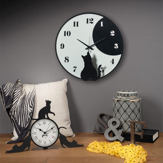 Arti &amp; Mestieri Moon Whiskers Black and White Marble Metal Clock D43 cm