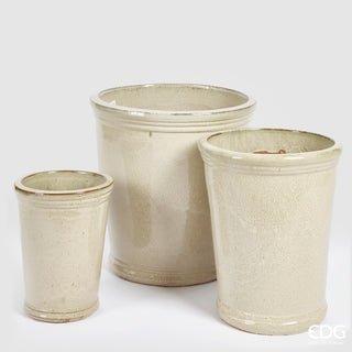 EDG Enzo De Gasperi Set of 3 Flared Glaze Vases in Ivory Ceramic