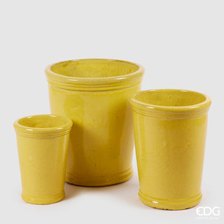 EDG Enzo De Gasperi Set of 3 Flared Glaze Ceramic Vases Yellow