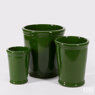 EDG Enzo De Gasperi Set 3 Vasi Glaze Svasati in Ceramica Verde