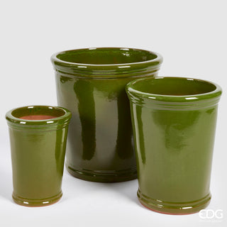 EDG Enzo De Gasperi Set of 3 Flared Glaze Vases in Green Ceramic