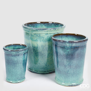 EDG Enzo De Gasperi Set of 3 Glaze Vases Flared in Turquoise Ceramic