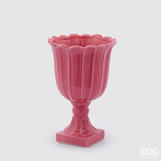 EDG Enzo De Gasperi Vaso Tulip Coppa con Piede in Ceramica H35 cm Rosa Antico