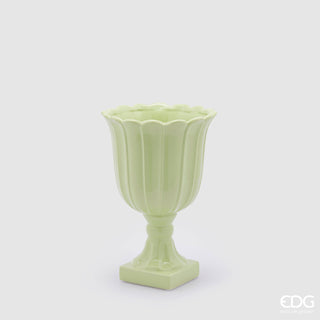 EDG Enzo De Gasperi Vaso Tulip Coppa con Piede in Ceramica H30 cm Verde