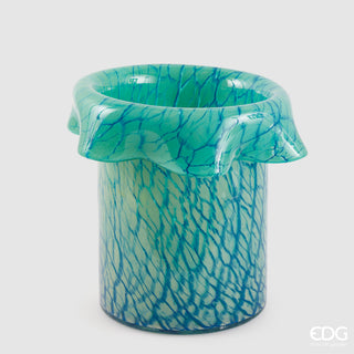 EDG Enzo De Gasperi Vaso con Bordo H28 cm D27 cm in Vetro Turchese