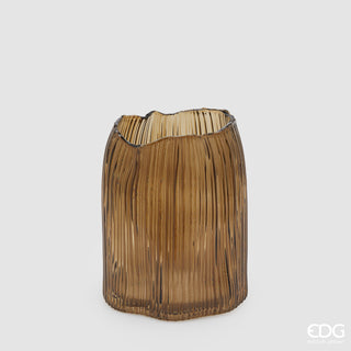 EDG Enzo De Gasperi Vaso Millerighe H22,5 cm in Vetro Marrone