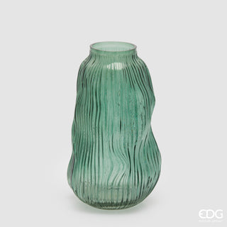 EDG Enzo De Gasperi Vaso Millerighe Sinuoso H32 cm in Vetro Verde
